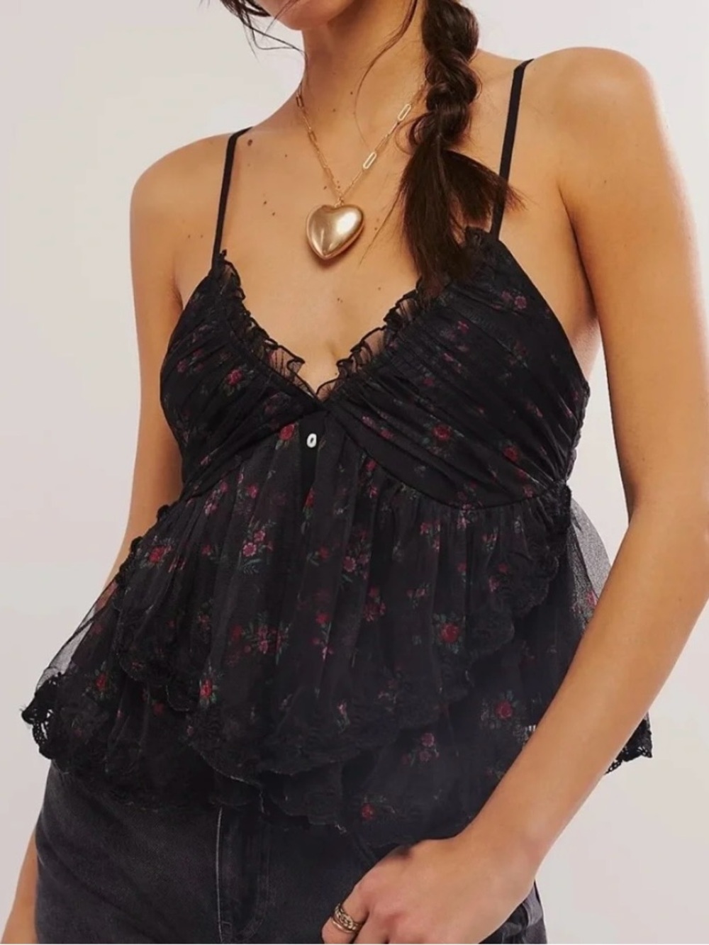 Free People Femme Fatale Printed Tank in Black